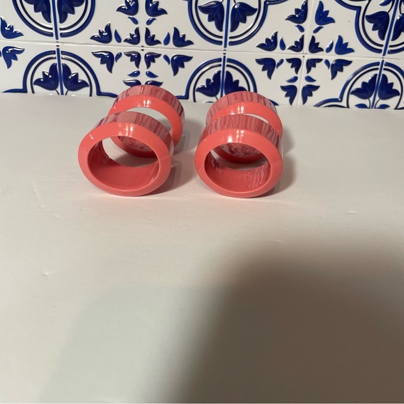 4 napkins rings pink acrylic oval beveled edge Art Deco table decor - Picture 5 of 13